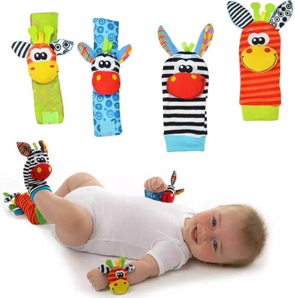 LeonHome - Baby rammelaar 4 set | Baby rammelaars sokjes en rammelaars armbanden Baby rammelaars 4 delig rammelaars set